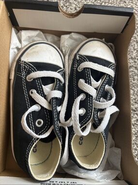 Kids Black Canvas Lace-Up Sneakers with White Accents